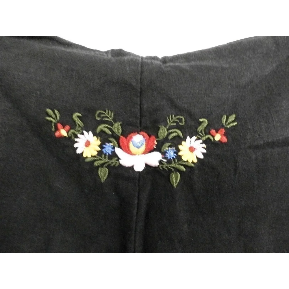 DEREK HEART Black Linen Pants XL / 32 Drawstring Wide Straight Leg Embroidered